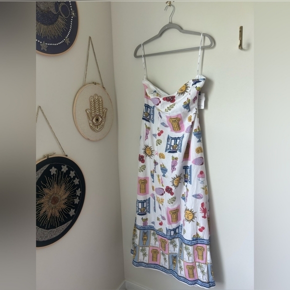 Japna Linen Blend Greece Summer Strapless sun Pocket Dress Size XL - Picture 2 of 11